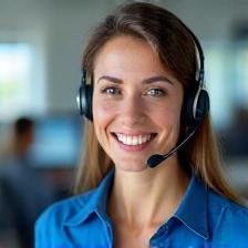 Smiling support staff on headset