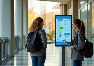 Students accessing information kiosk